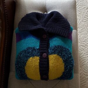 Van Gough Wool Mohair blend  Colorful Women's Sweater with Button-Up Design